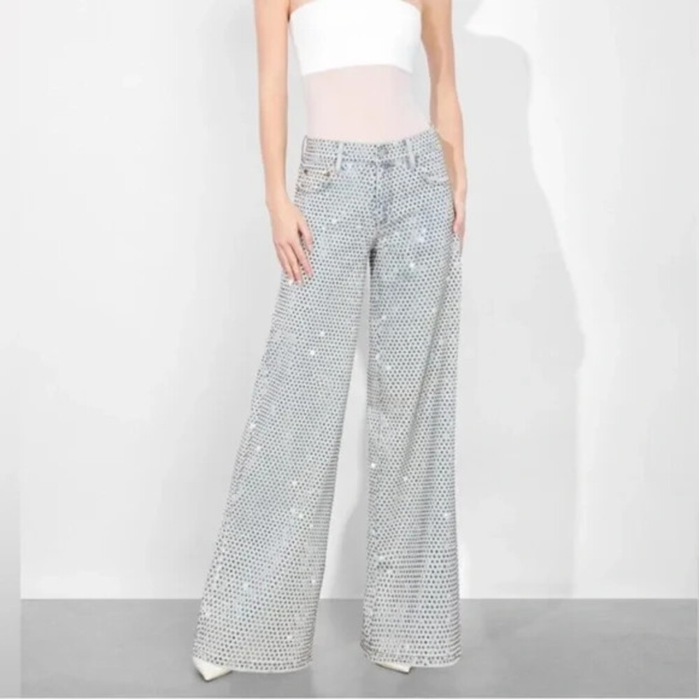 NWT Alice Olivia TRISH EMBELLISHED JEAN $795 SZ 25 Sierra light blue